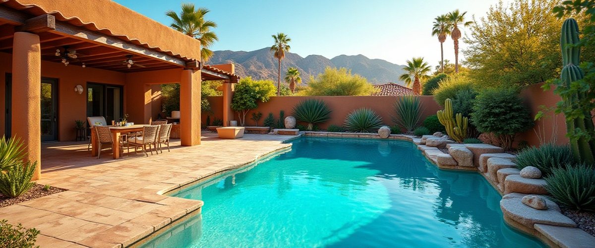 Pool service in Oro Valley with mountain views