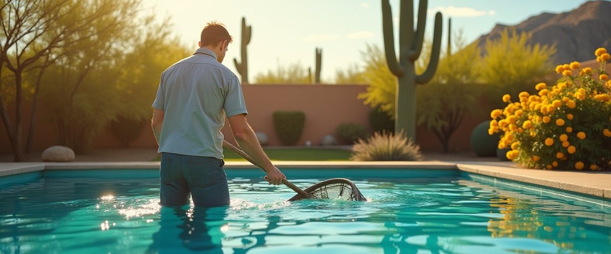 Crystal clear pool water with clean waterline tile at an Oro Valley residential pool