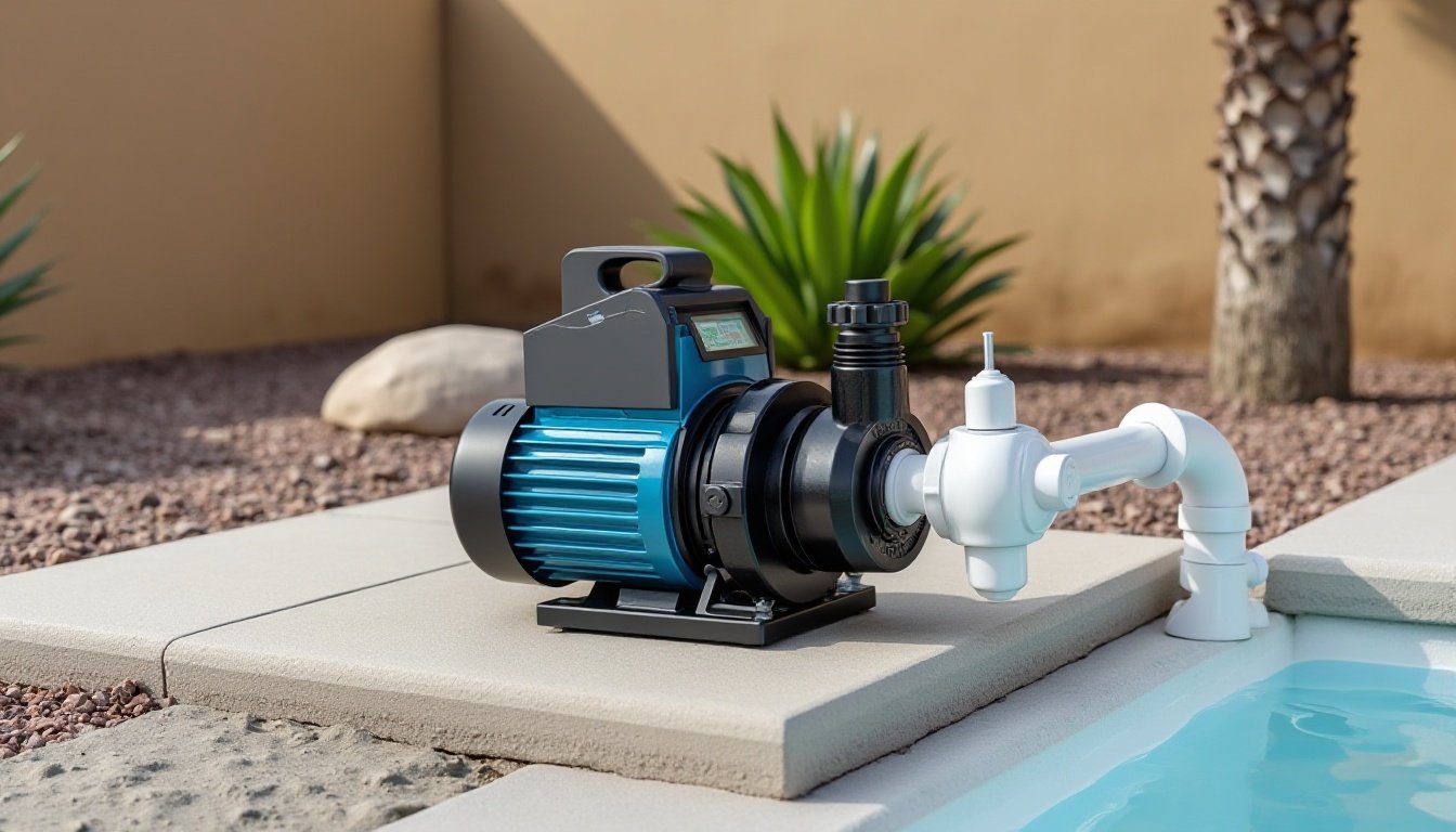 New variable-speed pool pump installed on a Tucson residential pool equipment pad